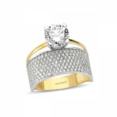 Altın Tektaş Alyans Yüzük İkisi Bir Arada TWİN - 1