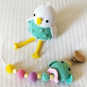 Sevimli Kuş Çıngırak ve Emzik Zinciri Amigurumi Organik Oyuncak - 1