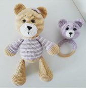 Ayıcık Boby ve Çıngırak Takımı Amigurumi Organik Oyuncak - 1