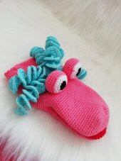 Sevimli Dinozor El Kuklası Amigurumi Organik Oyuncak - 1