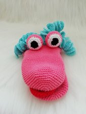 Sevimli Dinozor El Kuklası Amigurumi Organik Oyuncak - 2