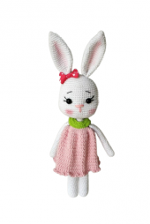 Pembe Elbiseli Keyifli Tavşan Amigurumi Organik Oyuncak - 1