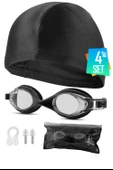 4lü Set Yüzücü Gözlüğü Kumaş Bone Kulak Ve Burun Tıkaçlı Set Yüzme Havuz Deniz Gözlüğü Siyah thumbnail 1