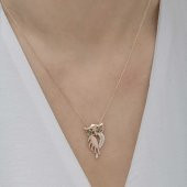 ​925 Ayar Gümüş Rose Yeşil Gözlü Baykuş Kadın Gümüş Kolye thumbnail 5