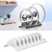 Tencere,Kapak,Tabak,Tava Düzenleyici Raf Stant Organizer 7 Bölmeli Plastik Tabaklık - 1