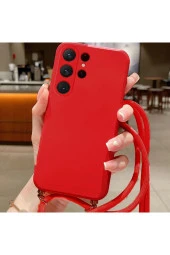Galaxy M14 ile Uyumlu Ipli Boyun Askılı Silikon Kılıf Kadife Iç Yüzeyli Epiphany Kılıf Kırmızı thumbnail 1