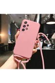 Galaxy A02 ile uyumlu Ipli Boyun Askılı Silikon Kılıf Kadife Iç Yüzeyli Epiphany Kılıf Pembe thumbnail 7