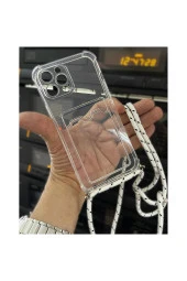 Iphone 14 Ile Uyumlu Ipli Boyun Askılı Silikon Kılıf Şeffaf Renk Kartlıklı Dulcet Epiphany Kılıf thumbnail 2