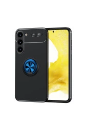 Galaxy S23 Ile Uyumlu Kılıf Yüzük Tutuculu Mıktanıslı,standlı Novel Silikon Siyah-mavi thumbnail 1