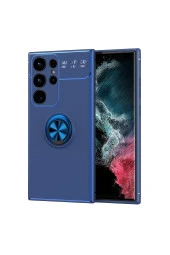 Galaxy S23 Plus Ile Uyumlu Kılıf Yüzük Tutuculu Mıktanıslı,standlı Novel Silikon Mavi thumbnail 1