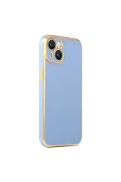 Iphone 14 Ile Uyumlu Kılıf Gold Kenar Pastel Renkli Halcyon Z-bark Kapak Mavi thumbnail 1