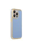 Iphone 14 Pro Max Ile Uyumlu Kılıf Gold Kenar Pastel Renkli Halcyon Z-bark Kapak Mavi thumbnail 1