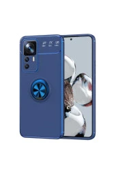 Xiaomi Mi 12t Pro Ile Uyumlu Kılıf Yüzük Tutuculu Mıktanıslı,standlı Novel Silikon Mavi - 1