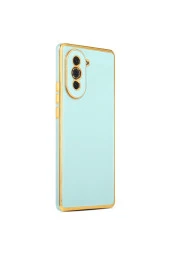 Huawei Nova 10 Ile Uyumlu Kılıf Gold Kenar Pastel Renkli Halcyon Z-bark Kapak Mavi Açık thumbnail 1