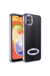 Galaxy A03 Ile Uyumlu Kılıf Kamera Korumalı Logo Gösteren Colored Z-omega Lila thumbnail 1