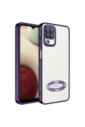 Galaxy M12 Ile Uyumlu Kılıf Kamera Korumalı Logo Gösteren Colored Z-omega Derin Mor thumbnail 3