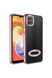 Galaxy A04 Ile Uyumlu Kılıf Kamera Korumalı Logo Gösteren Colored Z-omega Kapak Rosegold thumbnail 1