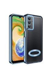 Galaxy A04s Ile Uyumlu Kılıf Kamera Korumalı Logo Gösteren Colored Z-omega Kapak Mavi Açık thumbnail 3