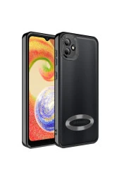 Galaxy A04 Ile Uyumlu Kılıf Kamera Korumalı Logo Gösteren Colored Z-omega Kapak Siyah thumbnail 1