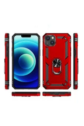 Iphone 14 Ile Uyumlu Kılıf Shockproof Zırhlı Kauçuk Yüzük Tutuculu 360 Derece Kırmızı thumbnail 2