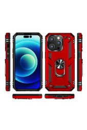 Iphone 14 Pro Ile Uyumlu Kılıf Shockproof Zırhlı Kauçuk Yüzük Tutuculu 360 Derece Kırmızı thumbnail 2