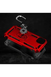 Iphone 14 Plus Ile Uyumlu Kılıf Shockproof Zırhlı Kauçuk Yüzük Tutuculu 360 Derece Kırmızı thumbnail 4