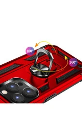 Iphone 14 Pro Ile Uyumlu Kılıf Shockproof Zırhlı Kauçuk Yüzük Tutuculu 360 Derece Lacivert thumbnail 3