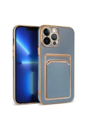 Iphone 13 Ile Uyumlu Dikişli Kartlıklı Serta Silikon Kılıf Mavi thumbnail 3