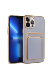 Iphone 13 Ile Uyumlu Dikişli Kartlıklı Serta Silikon Kılıf Lila thumbnail 1