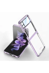 Samsung Galaxy Z Flip 4 Ile Uyumlu Kılıf Standlı Katlanabilen Metal Görünümlü Wonderful Kılıf Mor thumbnail 1