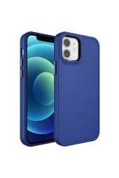 Iphone 12 Ile Uyumlu Kılıf Metal Çerçeve Tasarımlı Pastel Renkli Sert Ebullience Lacivert thumbnail 1