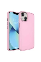 Iphone 14 Ile Uyumlu Kılıf Metal Çerçeve Tasarımlı Pastel Renkli Sert Ebullience Pembe Açık thumbnail 1