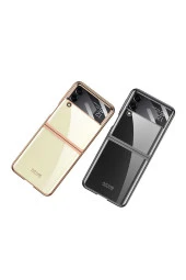 Samsung Galaxy Z Flip 4 Ile Uyumlu Kılıf Standlı Katlanabilen Metal Görünümlü Wonderful Kılıf Mor thumbnail 3