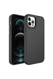 Iphone 13 Pro Max Ile Uyumlu Kılıf Metal Çerçeve Tasarımlı Pastel Renkli Sert Ebullience Siyah thumbnail 1