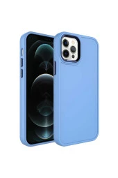 Iphone 13 Pro Max Ile Uyumlu Kılıf Metal Çerçeve Tasarımlı Pastel Renkli Sert Ebullience Mavi thumbnail 3