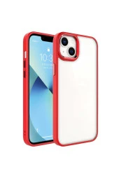 Iphone 14 Plus Ile Uyumlu Kılıf Kenarları Renkli Silikon Arkası Şeffaf Sert Krop Kırmızı thumbnail 1