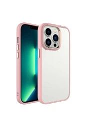 Iphone 14 Pro Max Ile Uyumlu Kılıf Kenarları Renkli Silikon Arkası Şeffaf Krop Pembe Açık thumbnail 1