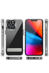 Iphone 14 Pro Ile Uyumlu Kılıf Standlı Silikon L-stand Kapak Şeffaf thumbnail 1
