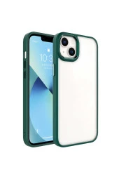 Iphone 14 Ile Uyumlu Kılıf Kenarları Renkli Silikon Arkası Şeffaf Sert Krop Koyu Yeşil thumbnail 1