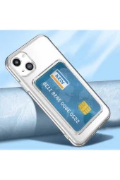 Iphone 14 Plus Ile Uyumlu Dikişli Kartlıklı Serta Silikon Kılıf Şeffaf thumbnail 3