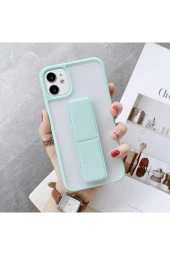 Iphone 12 Ile Uyumlu Kılıf Buzlu Şeffaf Standlı Yanları Silikon Clesta Turkuaz thumbnail 1