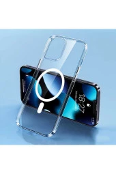 Iphone 14 Ile Uyumlu Kılıf Wireless Magsafe Uyumlu Silikon Kapak, Şeffaf thumbnail 1