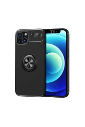 Iphone 14 Plus Ile Uyumlu Kılıf Yüzük Tutuculu Mıktanıslı,standlı Novel Silikon Siyah - 1