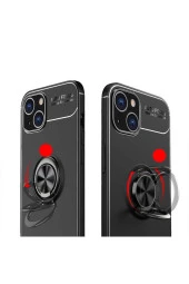 Iphone 14 Pro Max Ile Uyumlu Kılıf Yüzük Tutuculu Mıktanıslı,standlı Novel Silikon Mavi thumbnail 3