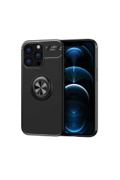 Iphone 14 Pro Max Ile Uyumlu Kılıf Yüzük Tutuculu Mıktanıslı,standlı Novel Silikon Siyah thumbnail 1