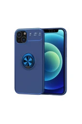 Iphone 14 Plus Ile Uyumlu Kılıf Yüzük Tutuculu Mıktanıslı,standlı Novel Silikon Mavi - 1