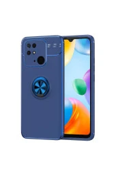 Xiaomi Redmi 10c İle Uyumlu Kılıf Ravel Yüzük Tutuculu Standlı Silikon Mavi thumbnail 1