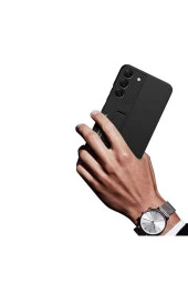 Galaxy S22 Plus Ile Uyumlu Kılıf Mat Görünümlü Kalem Bölmeli Stand Olabilen Siyah thumbnail 4