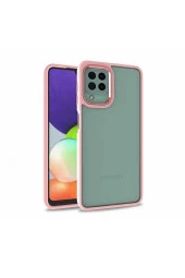 Galaxy M22 Ile Uyumlu Kılıf Kontrast Renk Tasarımlı Cynosure Kapak Rosegold thumbnail 1