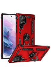 Galaxy S22 Ultra Ile Uyumlu Kılıf Shockprof Yüzük Tutuculu Vega Kırmızı thumbnail 1